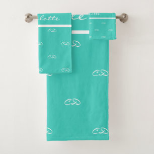Aquamarin-grüner weißer Monogramm-Initialname Badhandtuch Set