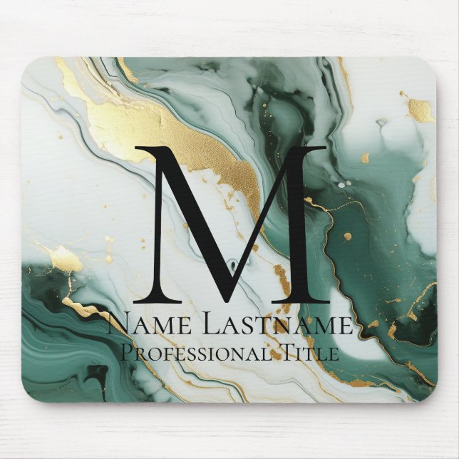 Aquamarin-grünes Monogramm Mousepad (Vorne)