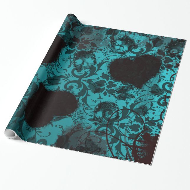 Aquamarin Grunge Damask Valentine Geschenkpapier (Ungerollt)