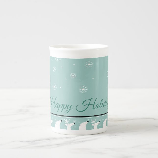 Aquamarin Happy Holidays Knochen China Tasse (Vorderseite)