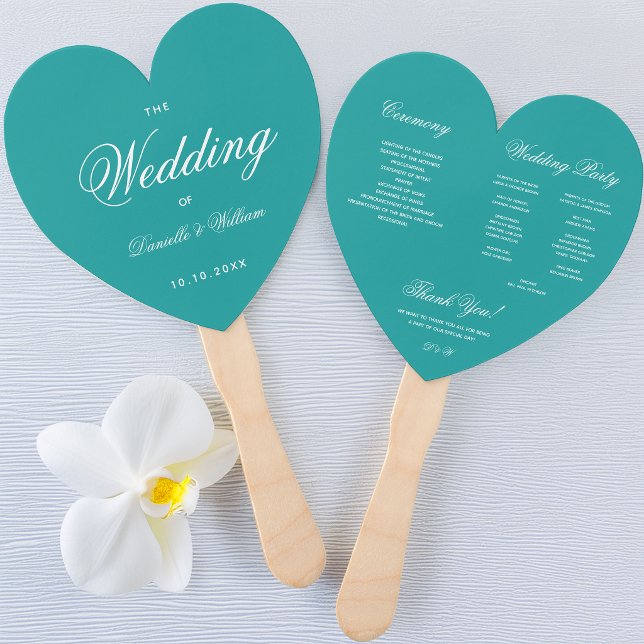 Aquamarin Heart Elegantes Script Blue Wedding Prog Fächer (Von Creator hochgeladen)