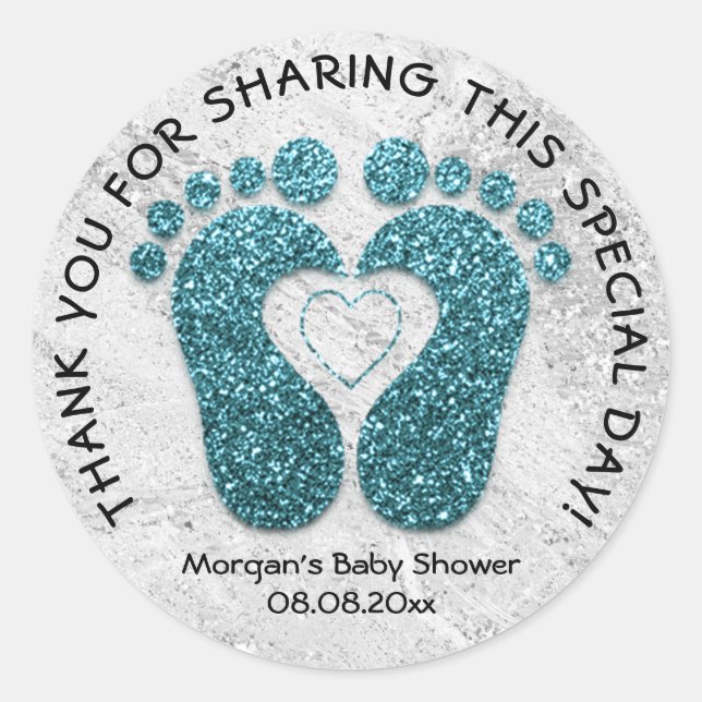 Aquamarin Heart Feet Baby Dusche Gefallen Danke Ma Runder Aufkleber (Vorderseite)