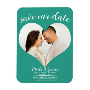 Aquamarin Heart Foto Wedding Save the Date Magnet