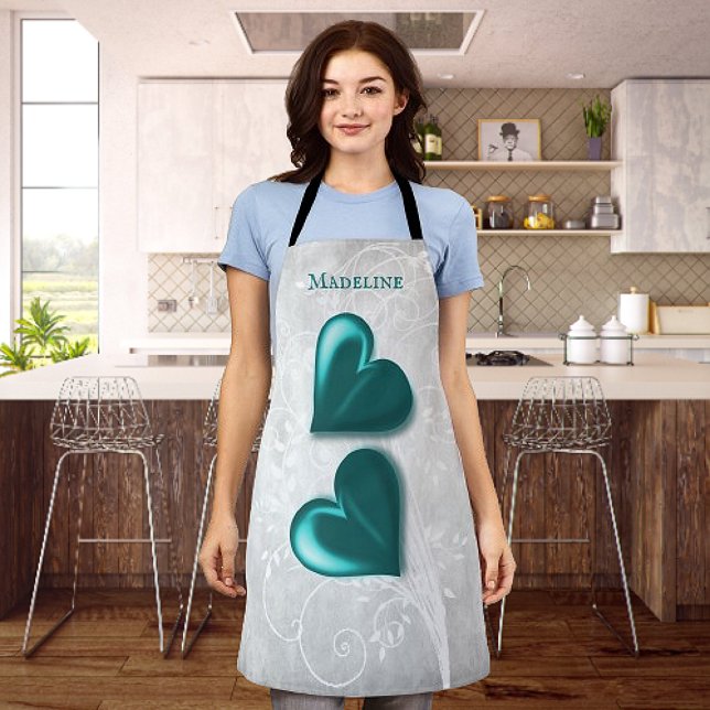 Aquamarin Hearts Personalisierte Schürze (Teal Hearts Personalized Apron)