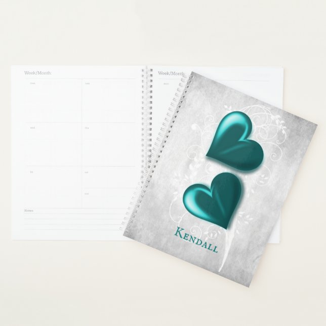 Aquamarin Hearts Personalisierter Planer (Anzeige)