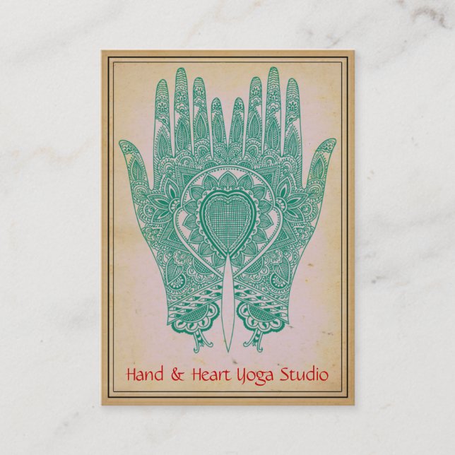Aquamarin Henna Hands Yoga Studio Business Card Visitenkarte (Vorderseite)