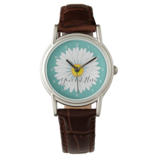 Aquamarin Hübsche kleine Daisy Brown Leather eWatc Armbanduhr (Vorderseite)