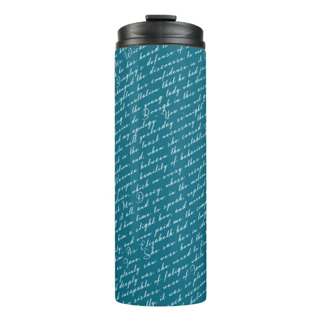 Aquamarin Jane Austen Pride Prejudice Thermosbecher (Vorderseite)