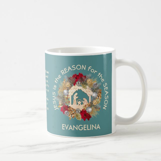 Aquamarin JESUS IST DER GRUND FÜR Weihnachten Kaffeetasse (Rechts)