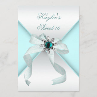 Aquamarin Jewel Bow Hübsch White 16 . Geburtstag P Einladung