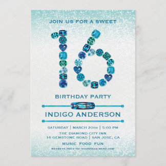 Aquamarin Jewels Sweet 16 Geburtstagsparty Einladu Einladung