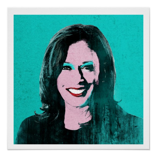 Aquamarin Kamala Harris Pop Art Poster (Vorderseite)