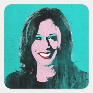 Aquamarin Kamala Harris Pop Art Quadratischer Aufkleber