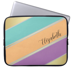 Aquamarin, Korallen und Lavendel Stripe Art Laptopschutzhülle