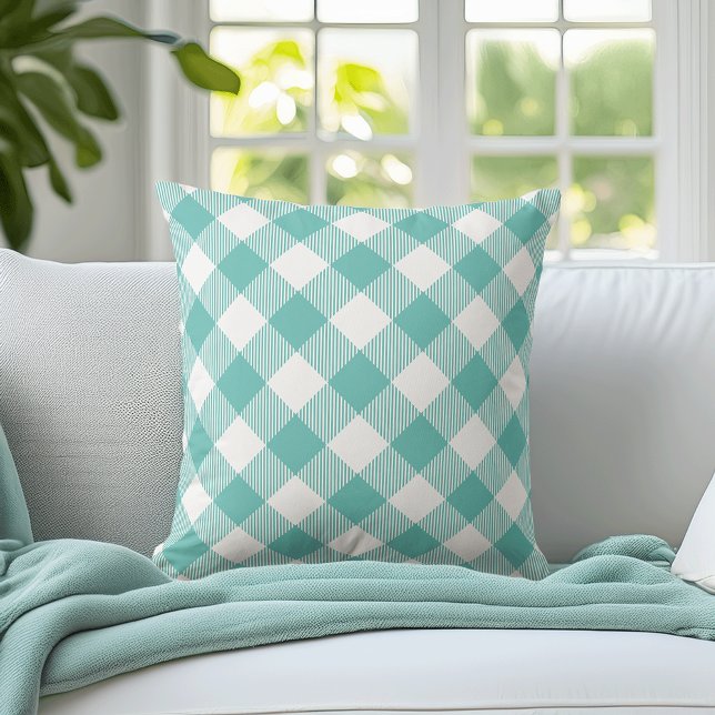 Aquamarin Large Scale Gingham Kissen (Von Creator hochgeladen)
