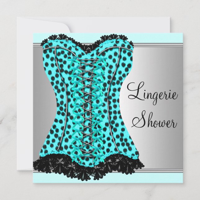 Aquamarin Leopard Corset Lingerie Brautparty Einladung (Vorderseite)