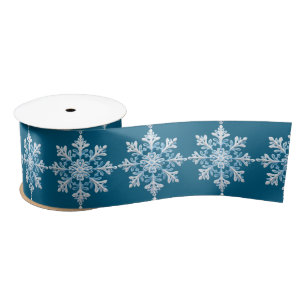 Aquamarin Light Blue White Snowflakes Weihnachten Satinband