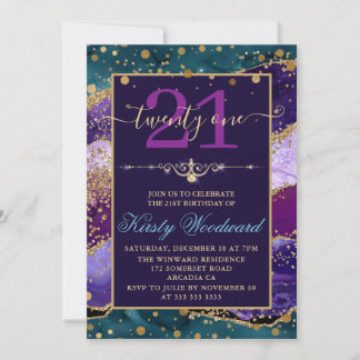 Aquamarin & Lila & Imitats Gold Glitzer Agate Gebu Einladung