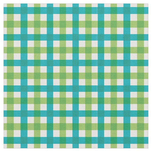 Aquamarin & Lime Green Bright Gingham Kariert / Ta Stoff (Nahaufnahme)