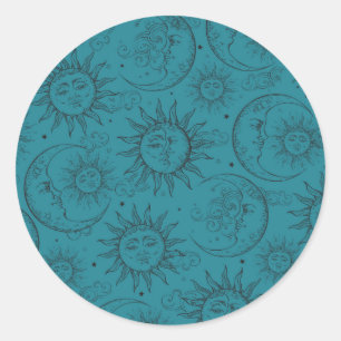Aquamarin Magic Vintag Celestial Sun Moon Stars Pa Runder Aufkleber