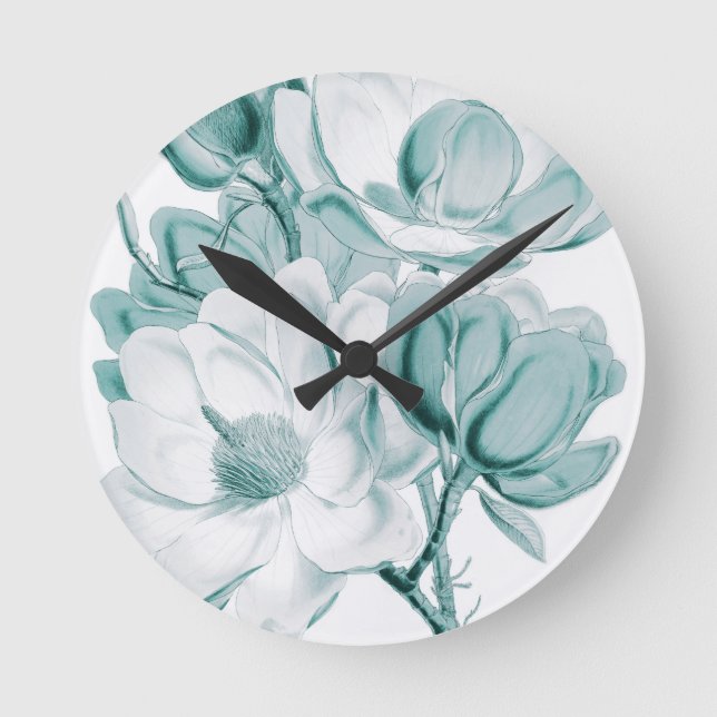 Aquamarin Magnolia Traum Runde Wanduhr (Vorderseite)