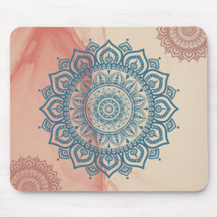 Aquamarin Mandala mit Sandy Rock Background Mousepad