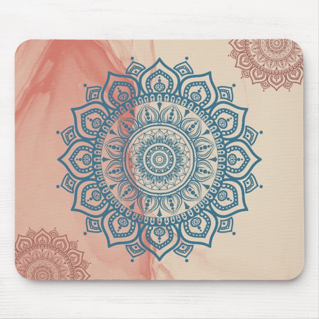 Aquamarin Mandala mit Sandy Rock Background Mousepad (Vorne)