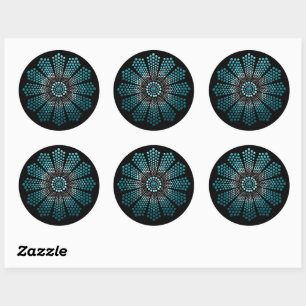 Aquamarin Mandala Template Floral Cone Runder Aufkleber