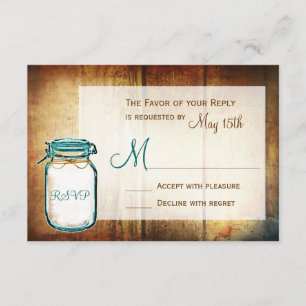 Aquamarin Mason Jar Barn Wood Rustic Wedding RSVP 