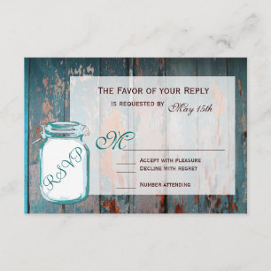 Aquamarin Mason Jar Rustic Barn Wood Wedding RSVP 