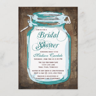 Aquamarin Mason Jar Rustic Bridal Dusche Einladung