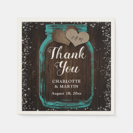 Aquamarin Mason Jar Rustic Wood Vielen Dank für Ih Serviette