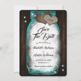 Aquamarin Mason Jar String Lights Barn Wood Weddin Save The Date