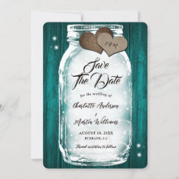 Aquamarin Mason Jar String Lights Barn Wood Weddin Save The Date