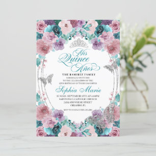 Aquamarin & Mauve Ocean Sunset Tiara Quinceanera Einladung