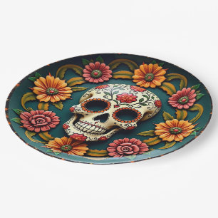 💀 🎉 Aquamarin Me No Lies, die Día de los Muertos Pappteller