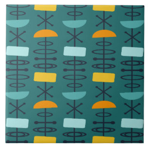 Aquamarin mehrfarbige Symbole des Atomzeitalters Fliese