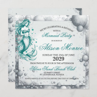 Aquamarin Mermaid Party Invite Feiertagskarte