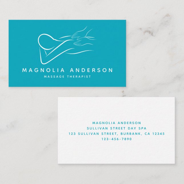 Aquamarin Minimalistisch modern | Massagetherapeut Visitenkarte (Vorne/Hinten)