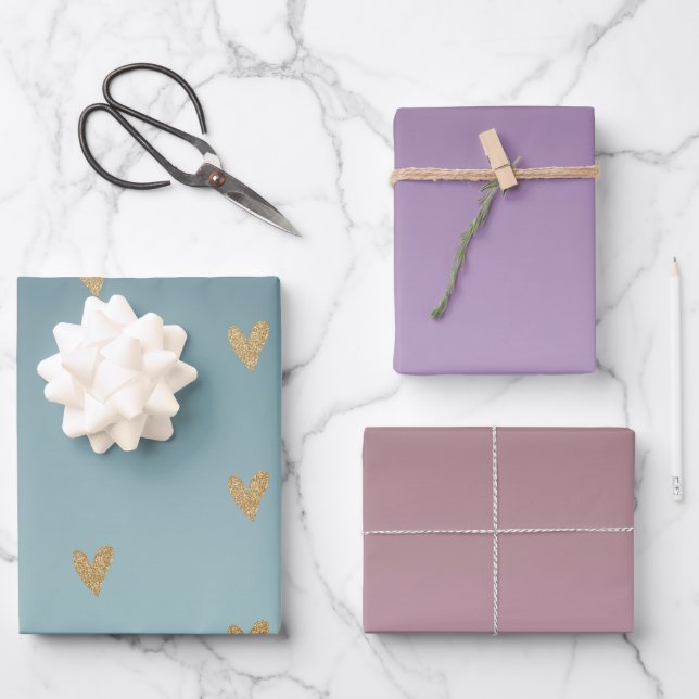 Aquamarin Mint Ombre Gold Glitzer Herz Geschenkpapier Set (Vorderseite)