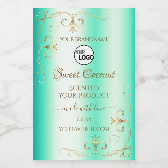 Aquamarin mit dem Logo für Verzierte Ornamente aus Lebensmitteletikett (Einzelnes Label)