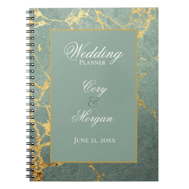 Aquamarin mit Gold Marbling Wedding Planner Notebo Notizblock (Vorderseite)