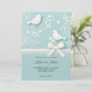 Aquamarin mit romantischer Hochzeit und Vogelhochz Einladung
