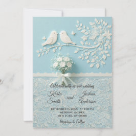 Aquamarin mit romantischer Hochzeit und Vogelhochz Einladung