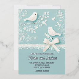 Aquamarin mit romantischer Hochzeit und Vogelhochz Folieneinladung