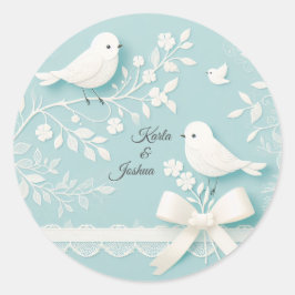 Aquamarin mit romantischer Hochzeit und Vogelhochz Runder Aufkleber