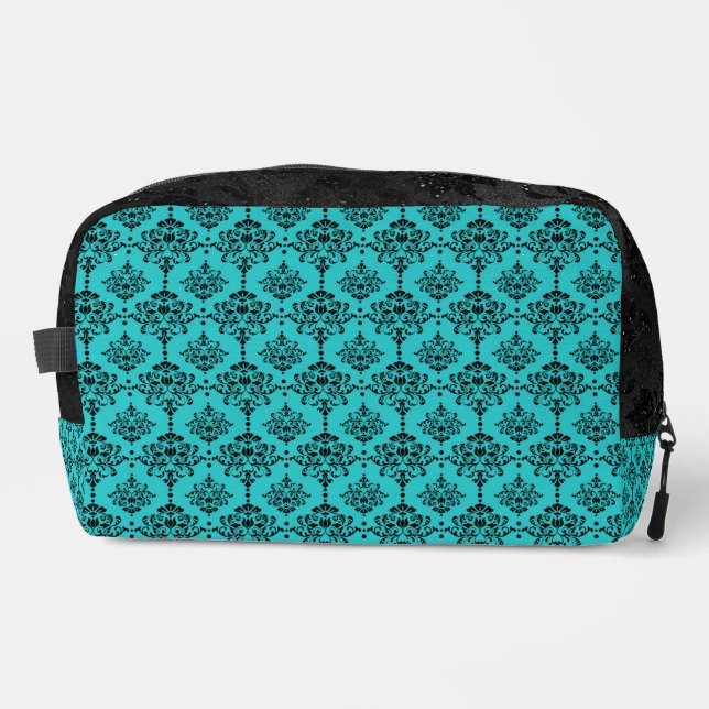 AQUAMARIN MIT SCHWARZEN ORNAMENTALEN DESIGNS WASCHBEUTEL (Vorderseite)