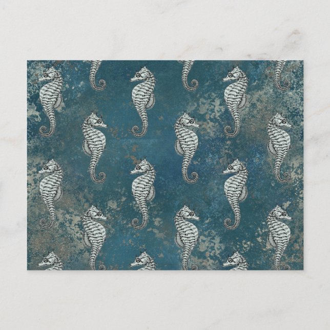 Aquamarin mit weißem Seepferd Postkarte (Vorderseite)