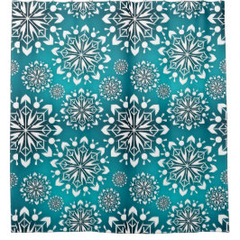 Aquamarin mit weißen Schneeflocken Duschvorhang