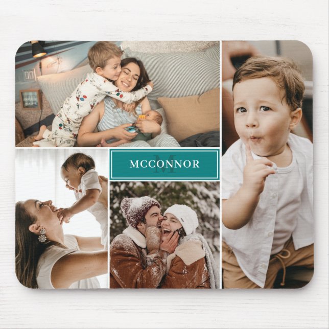 Aquamarin-modern 4 Foto Collage & Name Mousepad (Vorne)